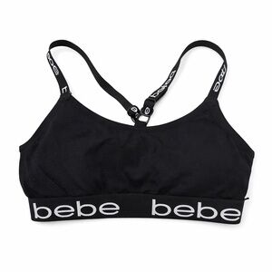 bebe Black Logo-Elastic Bralette with Adjustable Straps